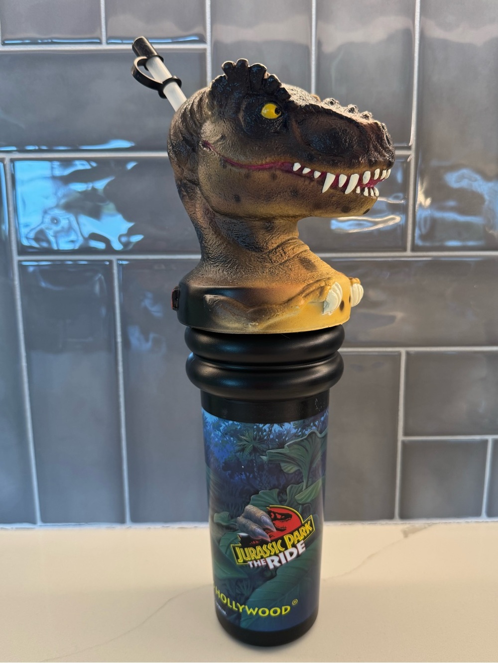 Jurassic Park The Ride Brown T-Rex Bottle Topper Water Bottle